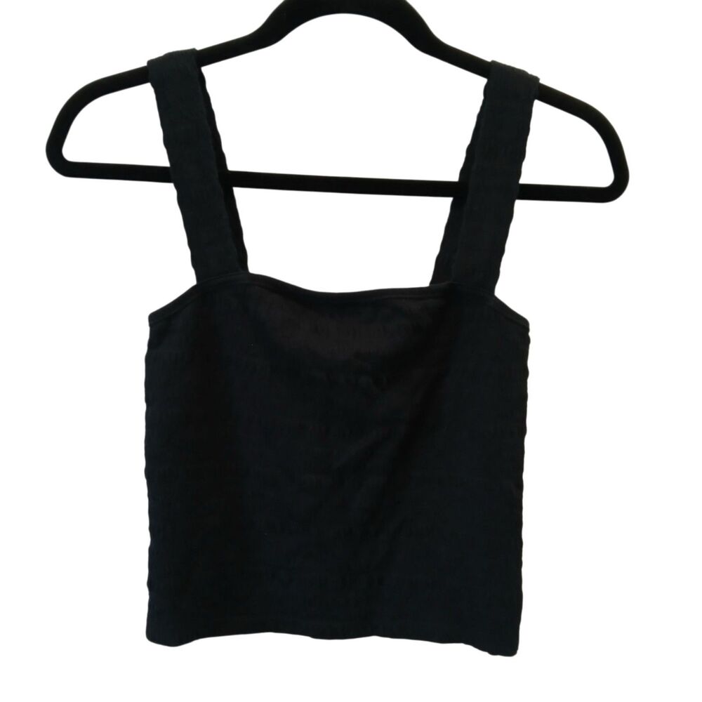 American Eagle Black Ruched Crop Tank Top Square Neck Medium NWT